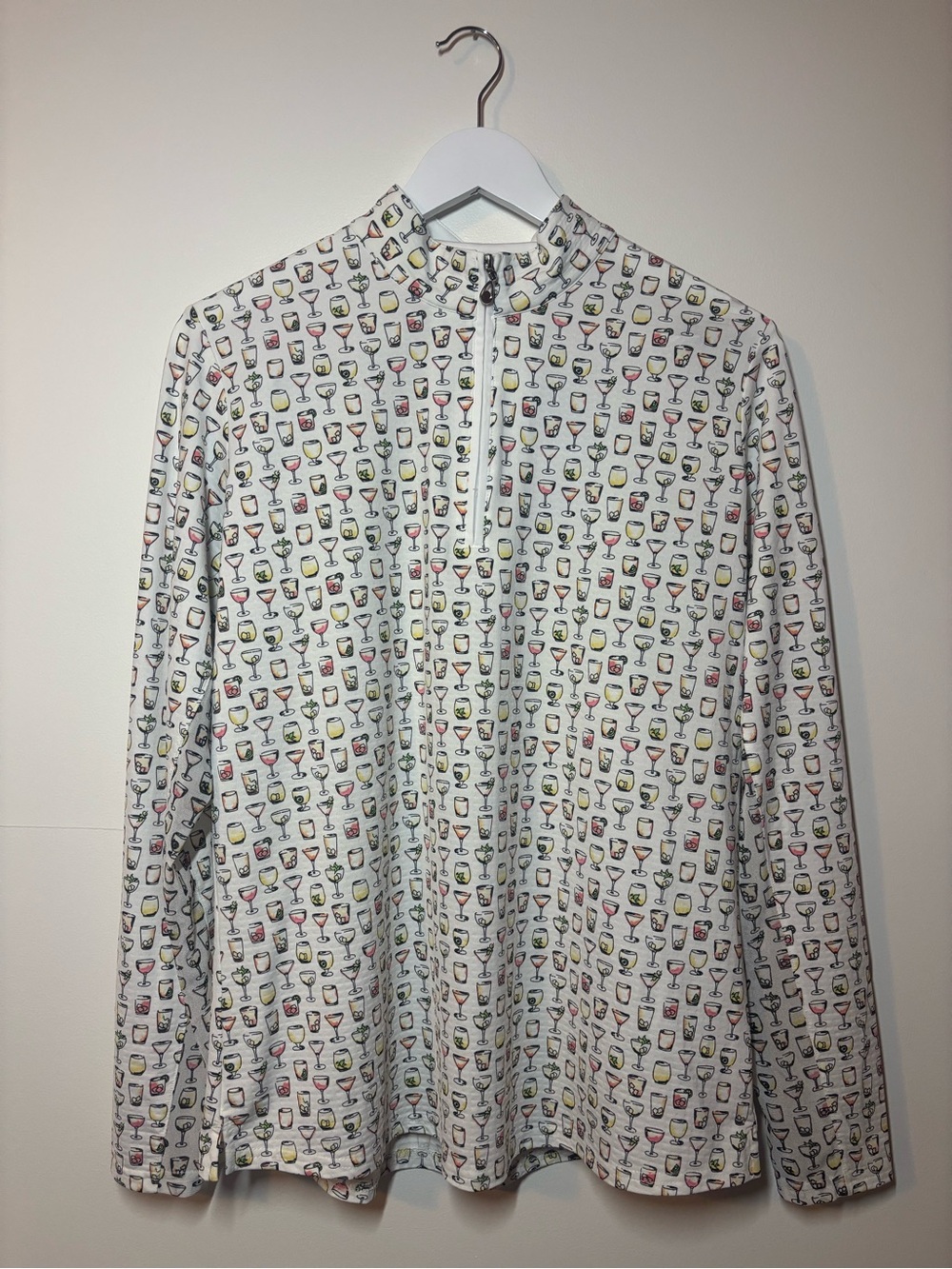 NWT San SoleilWhite Long-Sleeve with Colorful Cocktail Glass Print - Women's XL